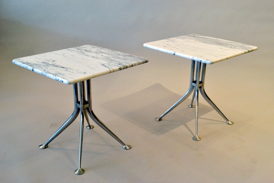 Rare carrara marble side table pair designed by Alexander Girard for Herman Miller in 1967.