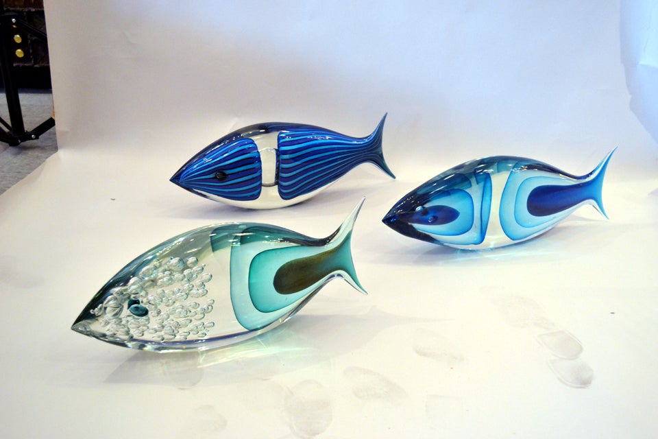 Romano Dona was born in Murano in 1956.  He studied and worked with glass master Livio Seguso from 1975-1995.  In 1987 he won the Premio Murano award for glass masters. These wonderful fish sculptures are substantial in size and have remarkable
