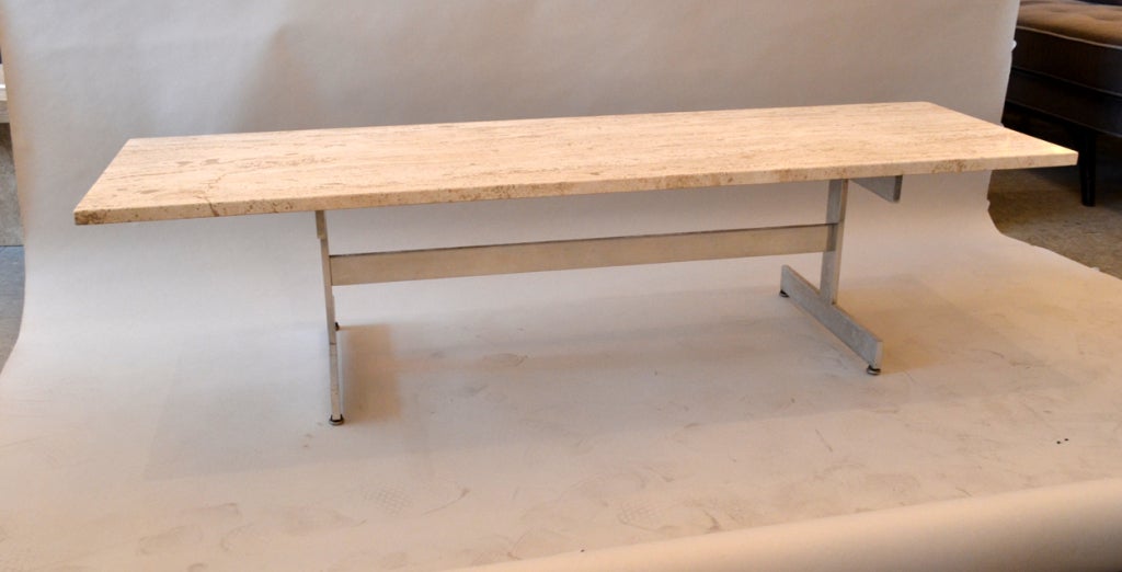 Mid Century Travertine Top Coffee Table