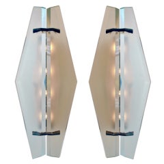 Pair of Elegant Cut Glass Sconces by Fontana Arte