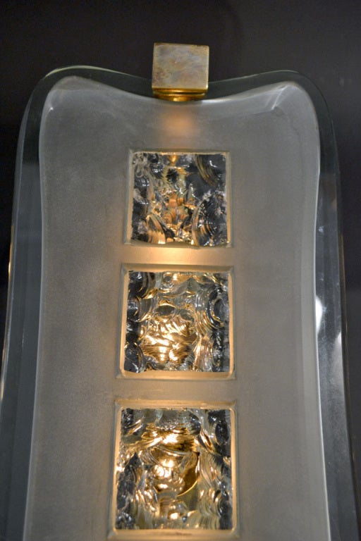 Italian Rare Etched and Chipped Glass Sconces by Fontana Arte, Italy