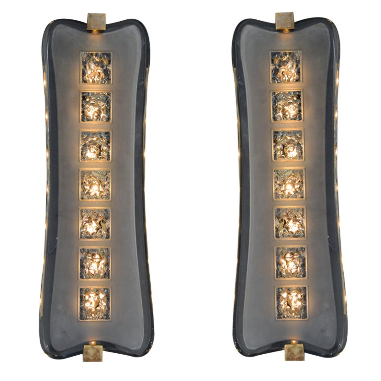 Rare Etched and Chipped Glass Sconces by Fontana Arte, Italy