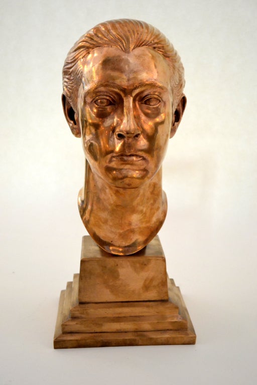 An extradinary sculptural bust of actor John Barrymore, originally sculpted by Paul Manship in 1918. The original can be found in the Smithsonian American Art Museum. This particular bust is a recast from 1985 from a limited edition of eight.
