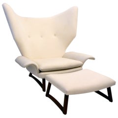 Rare and Unique Wingback Chair and Ottoman, Denmark 1951