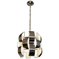 Lampadario geometrico in cromo di Max Sauze, anni '70