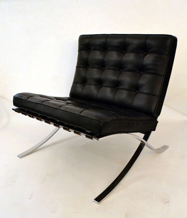 A ubiquitous Modern design by Mies Van Der Rohe. The Barcelona chair is one of the most influential and recognized chairs from the Modern design world. Available are two chairs and one ottoman. $5500 per chair and $3000 for ottoman.