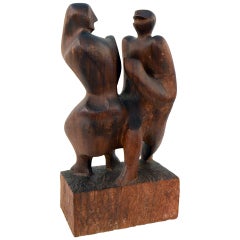 Hand-Carved Walnut Sculpture of Dancers by John Begg, USA, 1950s