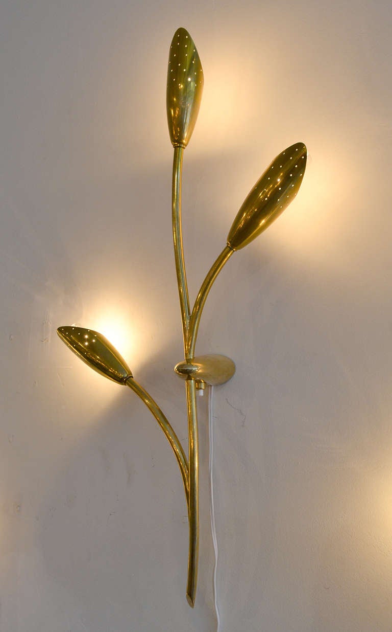 Mid-Century Modern Perforated Brass Floral Sconces for Bag Turgi, Switzerland, 1950s