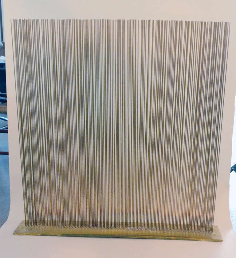 Large and exciting sonambient sounding wall sculpture by Val Bertoia.  The great length of each rod allows for maximum sway and sustain, the entire piece displaying a lovely wave motion when stroked, with a light and mellow tone.