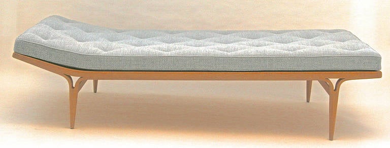 Known as the Berlin daybed since it was first shown in 1957 at the International Building Exhibition in Berlin.  The frame has it's original finish and is signed Firma Karl Mathsson and dated 1966 with a newly reupholstered mattress.