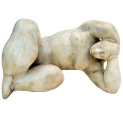 Modernist Marble Reclining Female Nude Sculpture