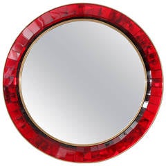 Mirror with Red Hand Cut Crystal Glass by Ghiro