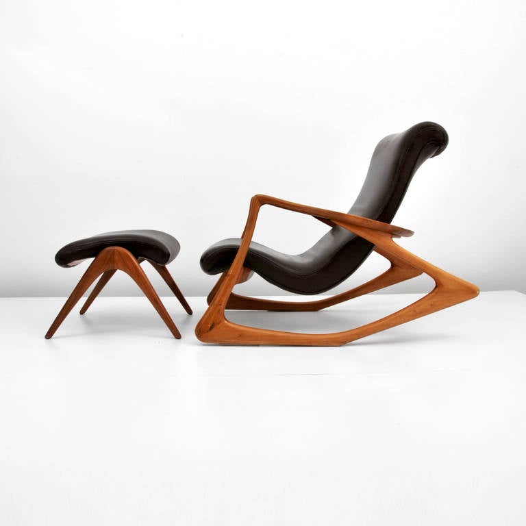 This two position rocking chair has all of the Classic Kagan elements that made him one of the icons of Mid-Century design. It's fluid lines and dramatic profile will make this chair and foot stool a strong statement in any interior environment.
