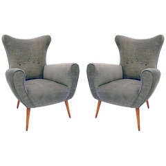 Fabulous Pair of Italian High-Back Lounge Chairs