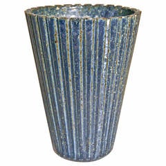 Arne Bang Fluted Stoneware Vase Glazed  in Matte Speckled Blue