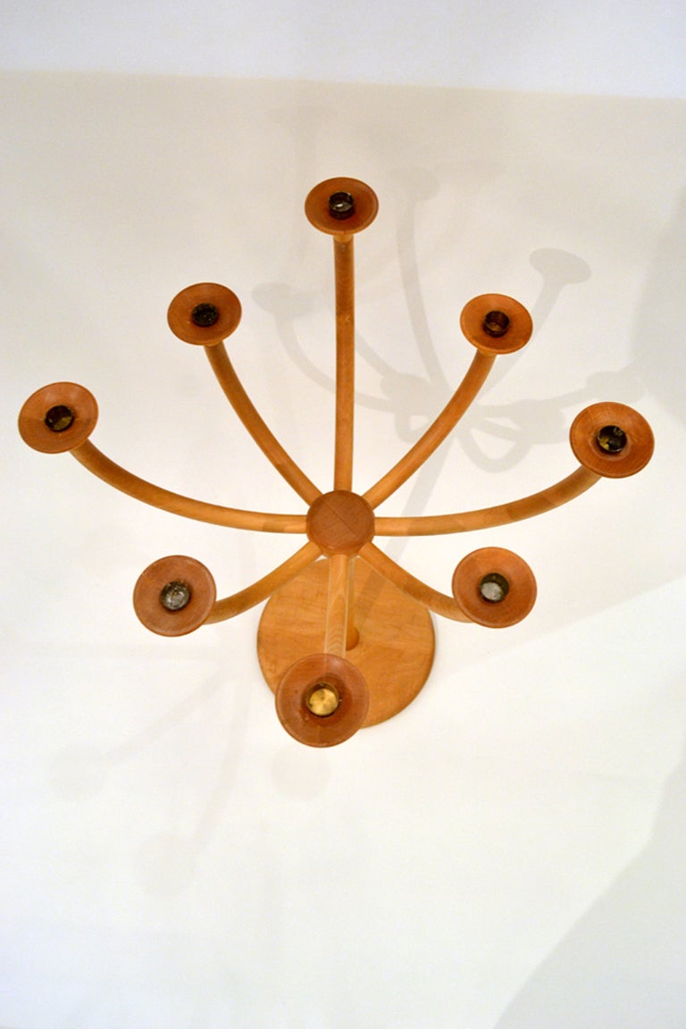 A sculptural candelabra made of birch by Nanna Ditzel, 1970s. A beautiful and enigmatic holder for light.