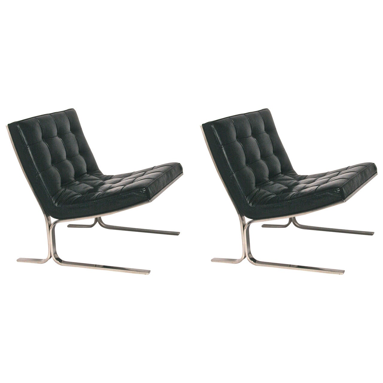 Pair of Nicos Zographos Black Leather Lounge Chairs