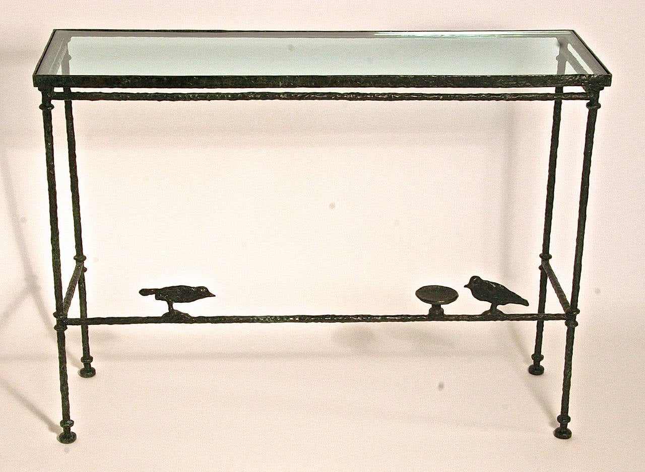 Chirstopher Chodoff was a renown antiques dealer and furniture designer. This console table is cast bronze in the Etruscan style and clearly inspired by Giacometti.