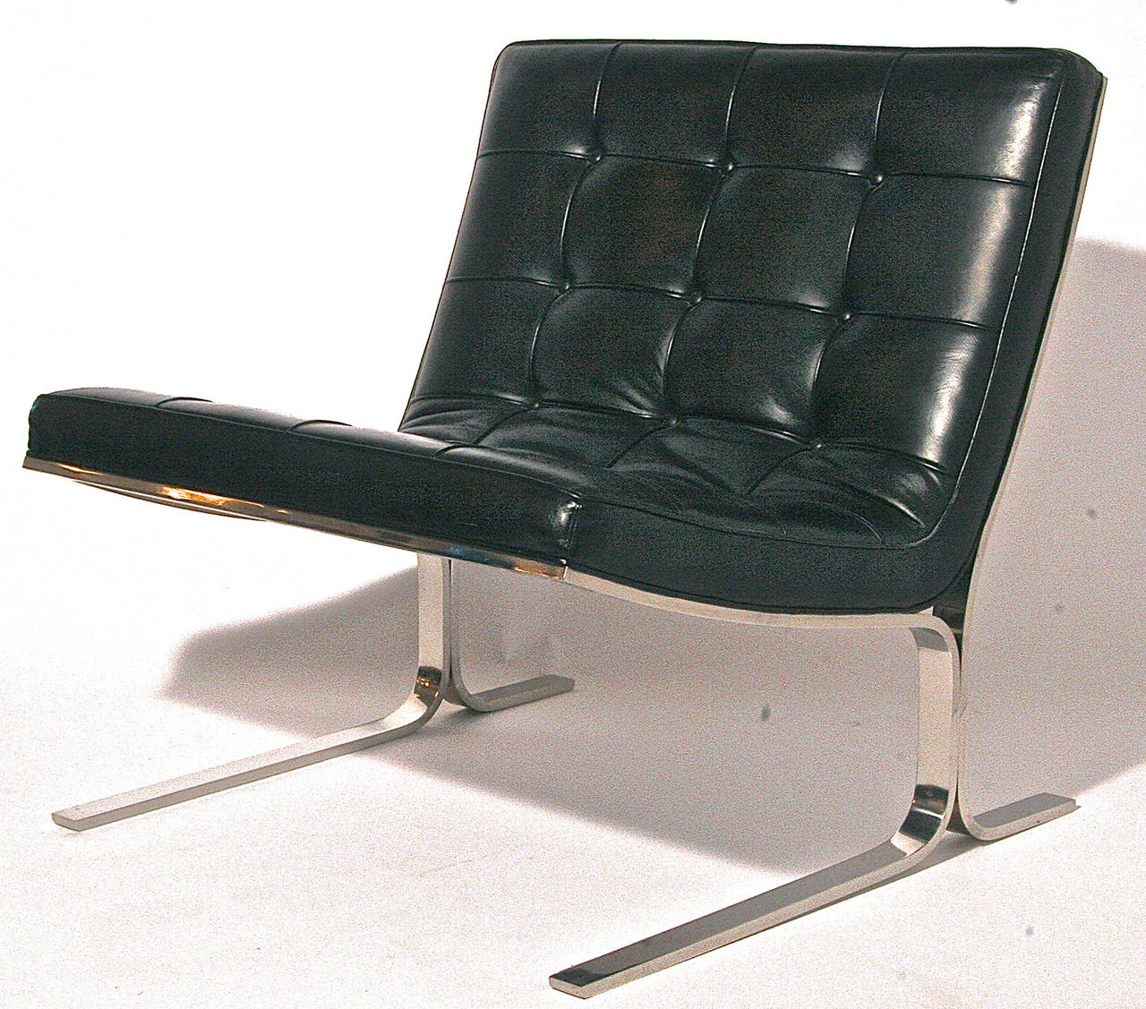 Mid-20th Century Pair of Nicos Zographos Black Leather Lounge Chairs