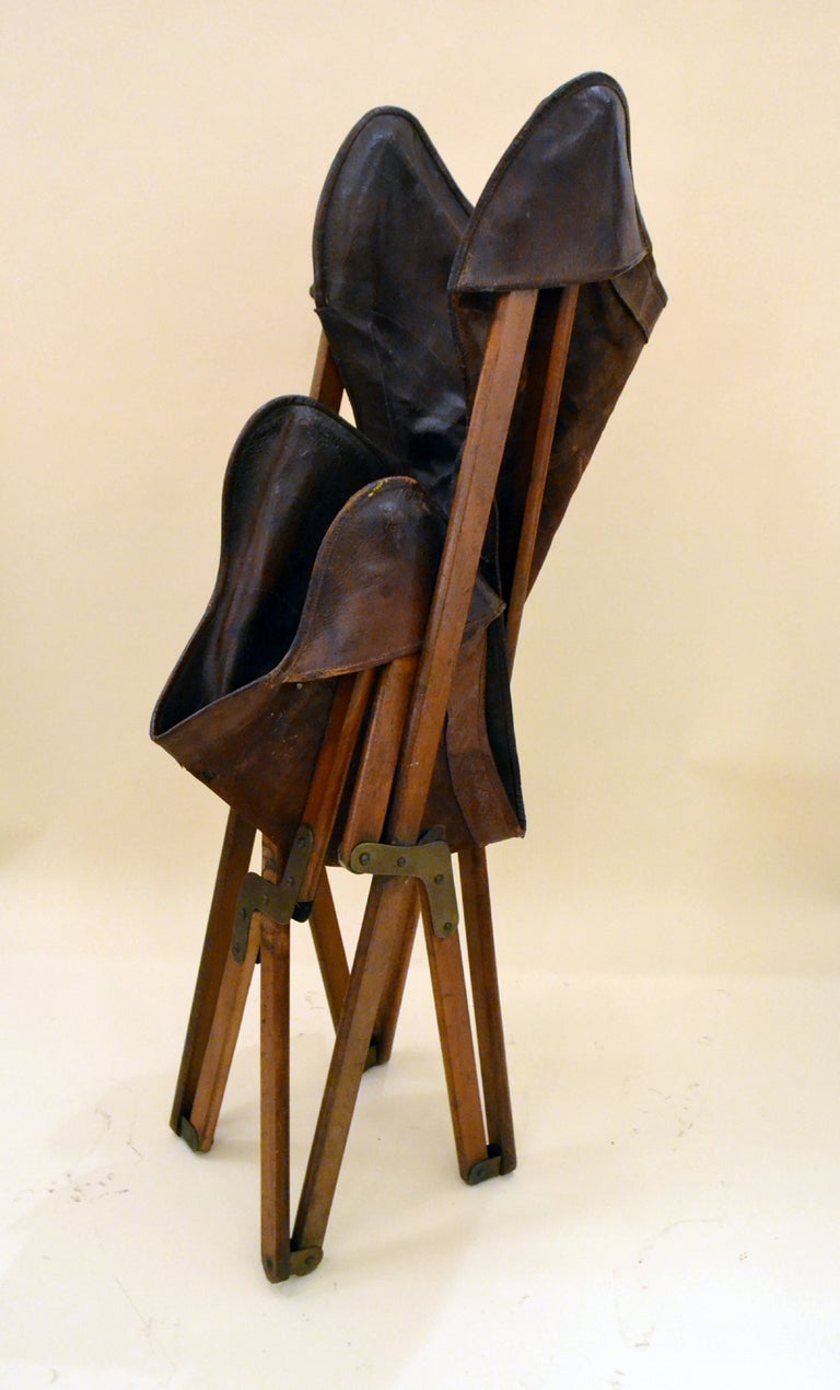 Wonderfully Distressed Leather Campaign Chair In Distressed Condition In New York, NY