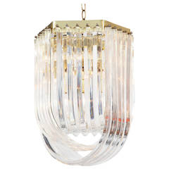 Chandelier, Lucite with Brass Details, C 1950, Italy