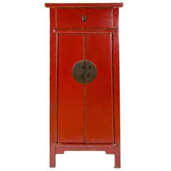 Vintage Red Lacquered Elmwood Cabinet
