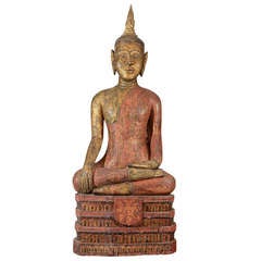 Large Laotian Wooden Seated Buddha