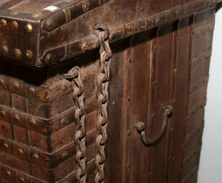 Indian Wheeled Trunk with Iron Fittings For Sale
