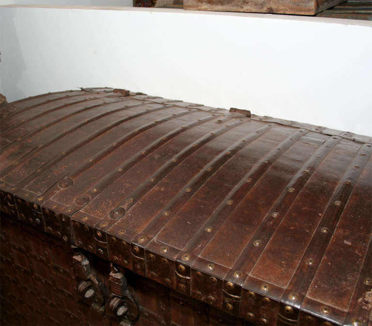 19th Century Wheeled Trunk with Iron Fittings For Sale