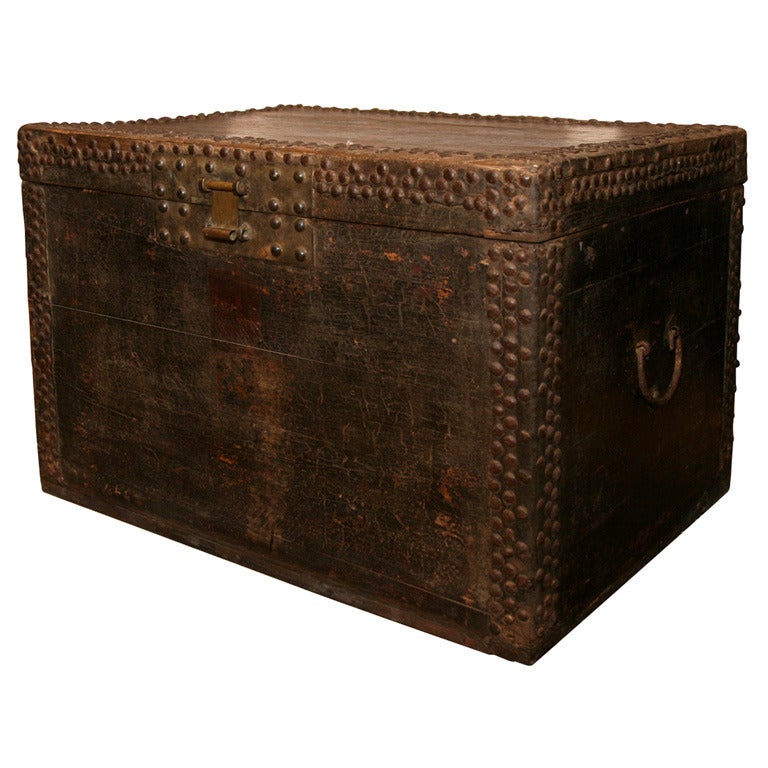 Elmwood Trunk with Iron Fittings For Sale
