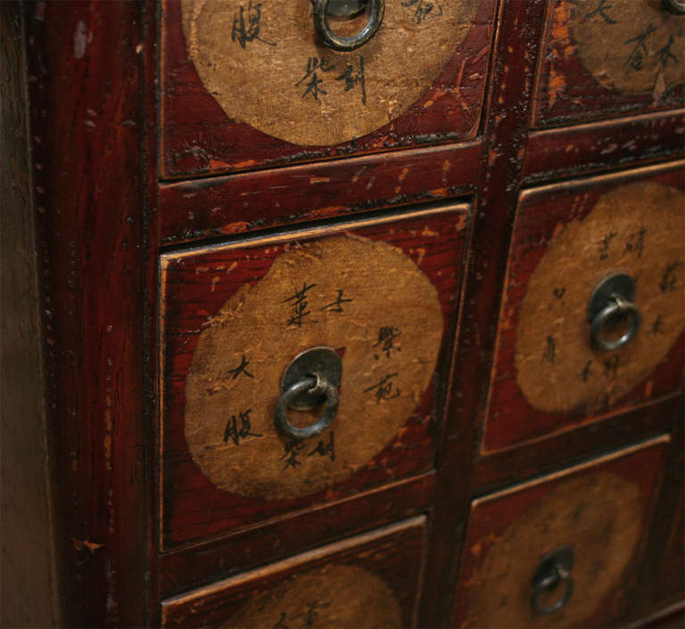 Painted Elmwood apothecary chests.  Priced as individual pieces.  For more photos , contact dealer.