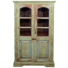 Vintage Green Painted Armoire with Glass Windows