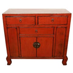 Antique Red Lacquered Buffet Cabinet