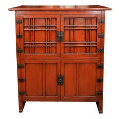 Antique Red Painted Two-Tier Elmwood Cabinet