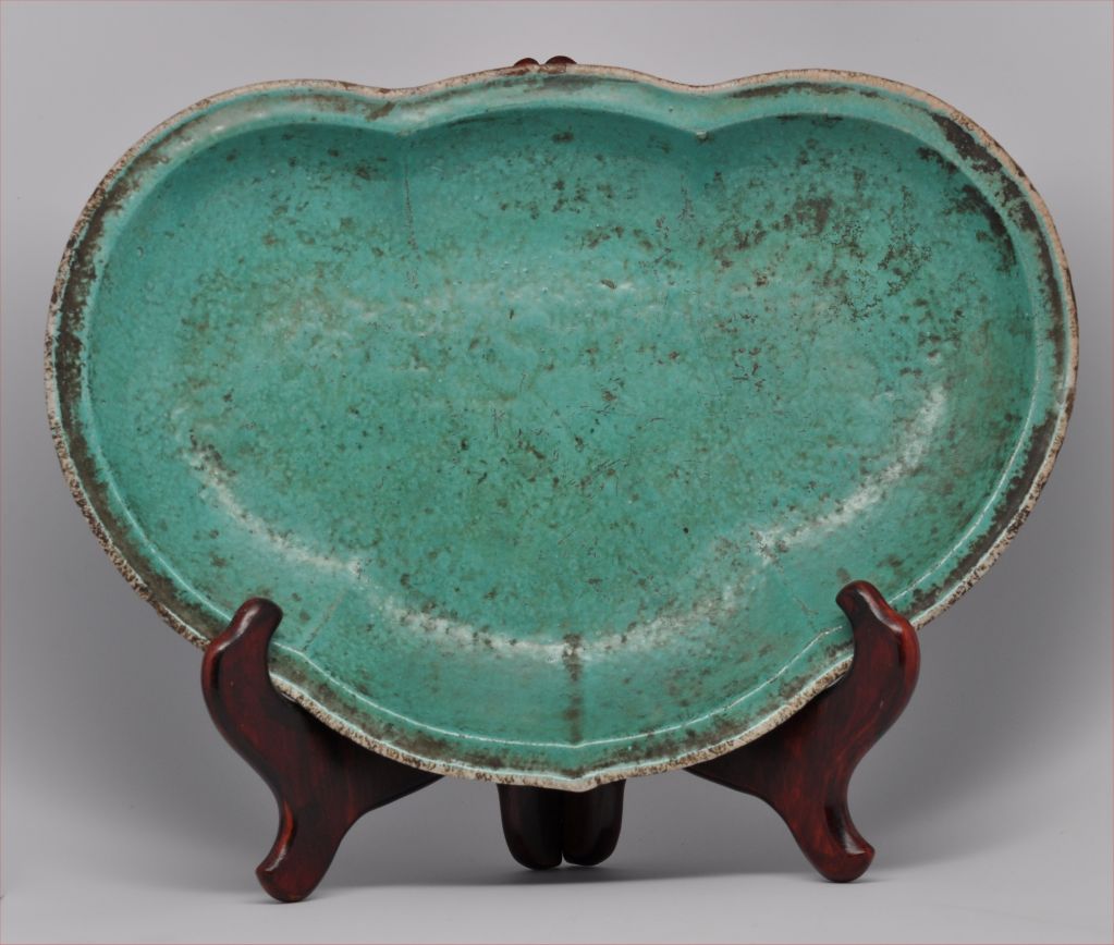 antique turquoise glazed dish in LingZhi form