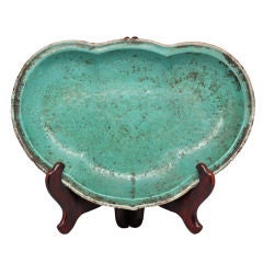 antique turquoise glazed dish in LingZhi form