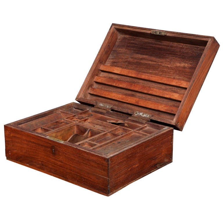 Antique Solid Teak Wood Indian Stationary Box at 1stdibs