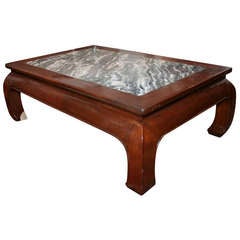 Vintage Marble Topped Elmwood Coffee Table