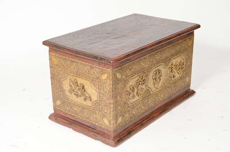 Monastery Manuscript Trunk w/ Gold Carved Panelling