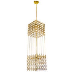 Unique Austrian Two-Tier Gilded Metal and Crystal Pendant, circa 1960 7