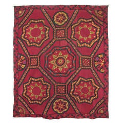 Late 19th Century Antique Geometrical Uzbekistan Suzani Textile