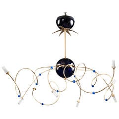Italian Chandelier with Eight Spiraling Brass Arms