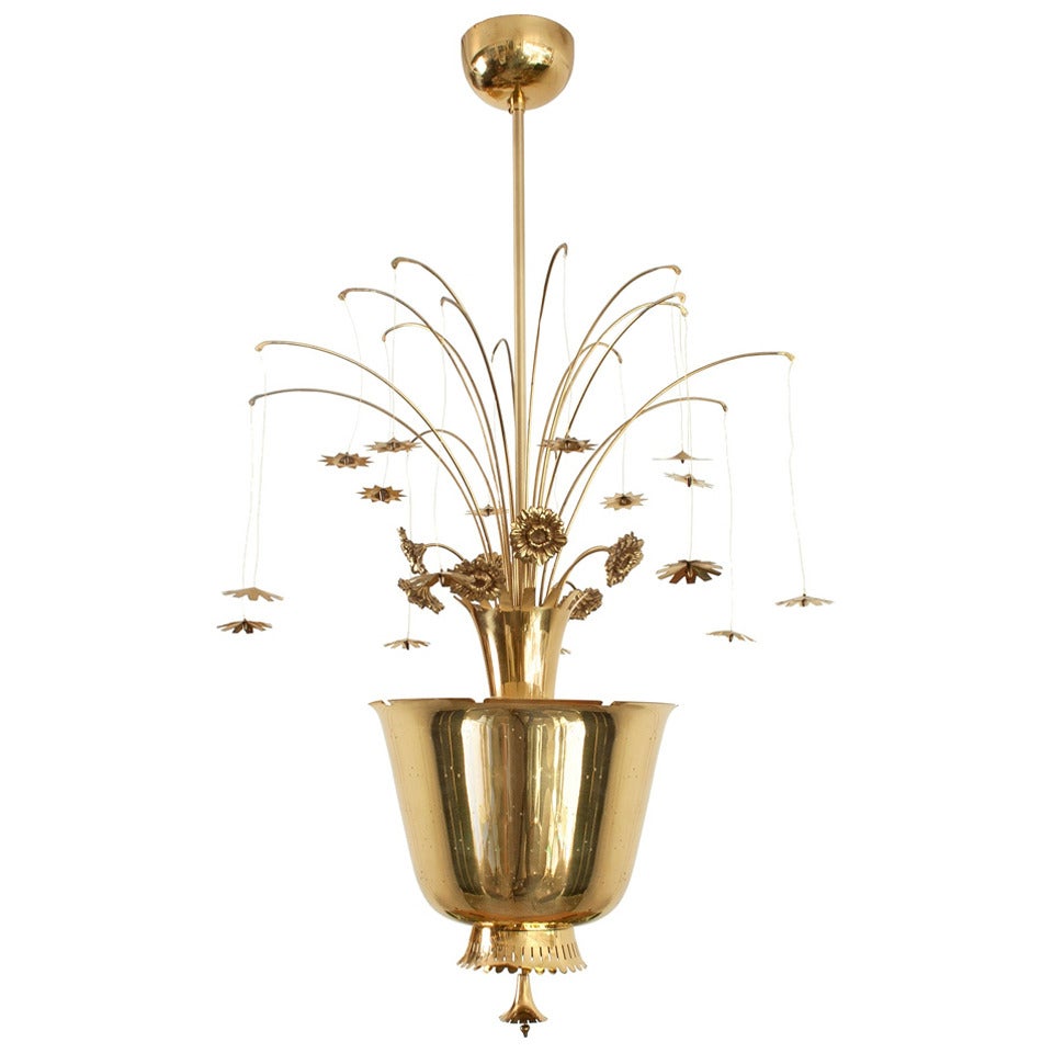 Paavo Tynell Chandelier with Brass Flowers