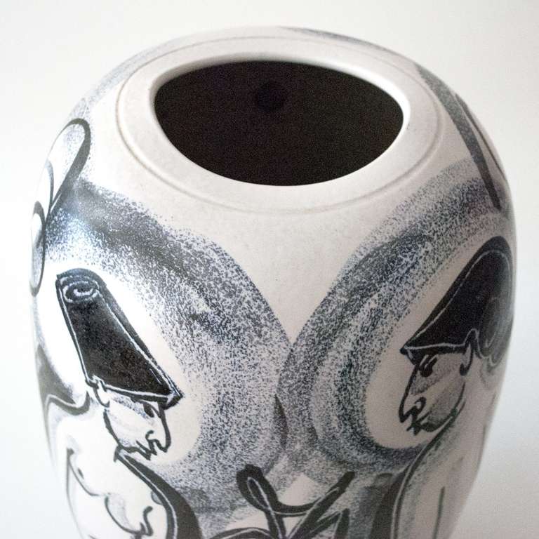 Swedish Ceramic vase with four painted figures by Mette Doller