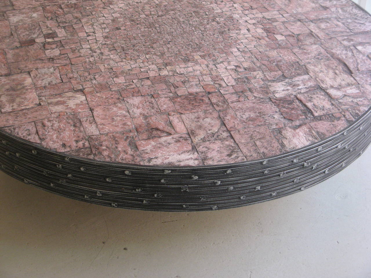 Mid-Century Modern Round Coffee Table with Mosaic of Stones by Pia Manu