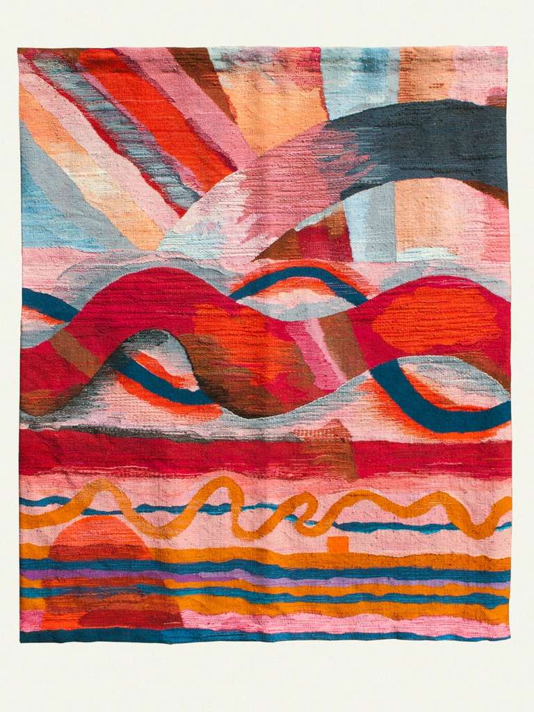 Pair of unique Scandinavian modern tapestries by Swedish artist Kristina Rindar from her 1970's series titled 