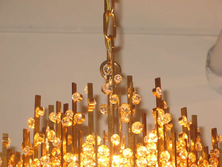 Mid-Century Modern Lobmeyr Gold-Plated Brass Pendant with Hundreds of Austrian Crystals, circa 1960