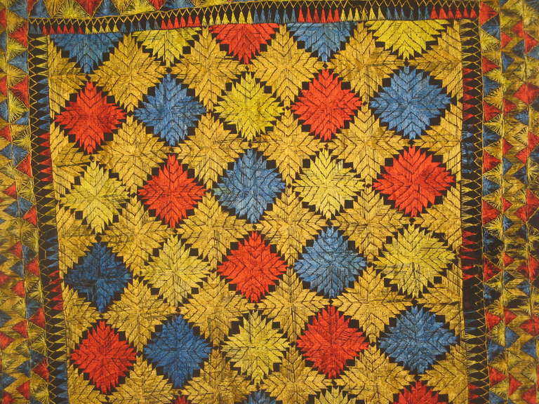 Indian Hand Embroidered Phulkari with Silk Stitches from West India, circa 1900