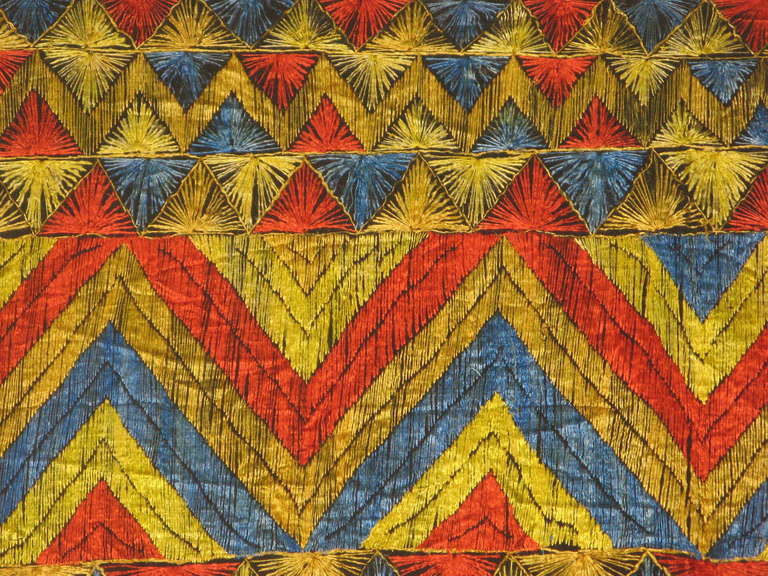 Arts and Crafts Hand Embroidered Phulkari with Silk Stitches from West India, circa 1900