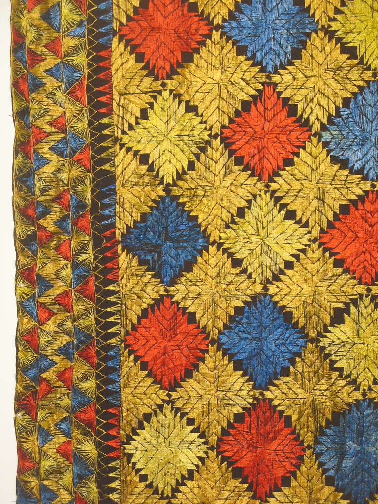 Hand Embroidered Phulkari with Silk Stitches from West India, circa 1900 In Good Condition In New York, NY